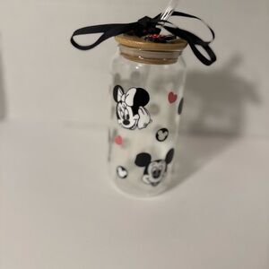 Minnie Mouse Glass Jar with Black Ribbon